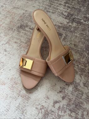 Nine West Blush Nude Slide Mules with Gold Accent